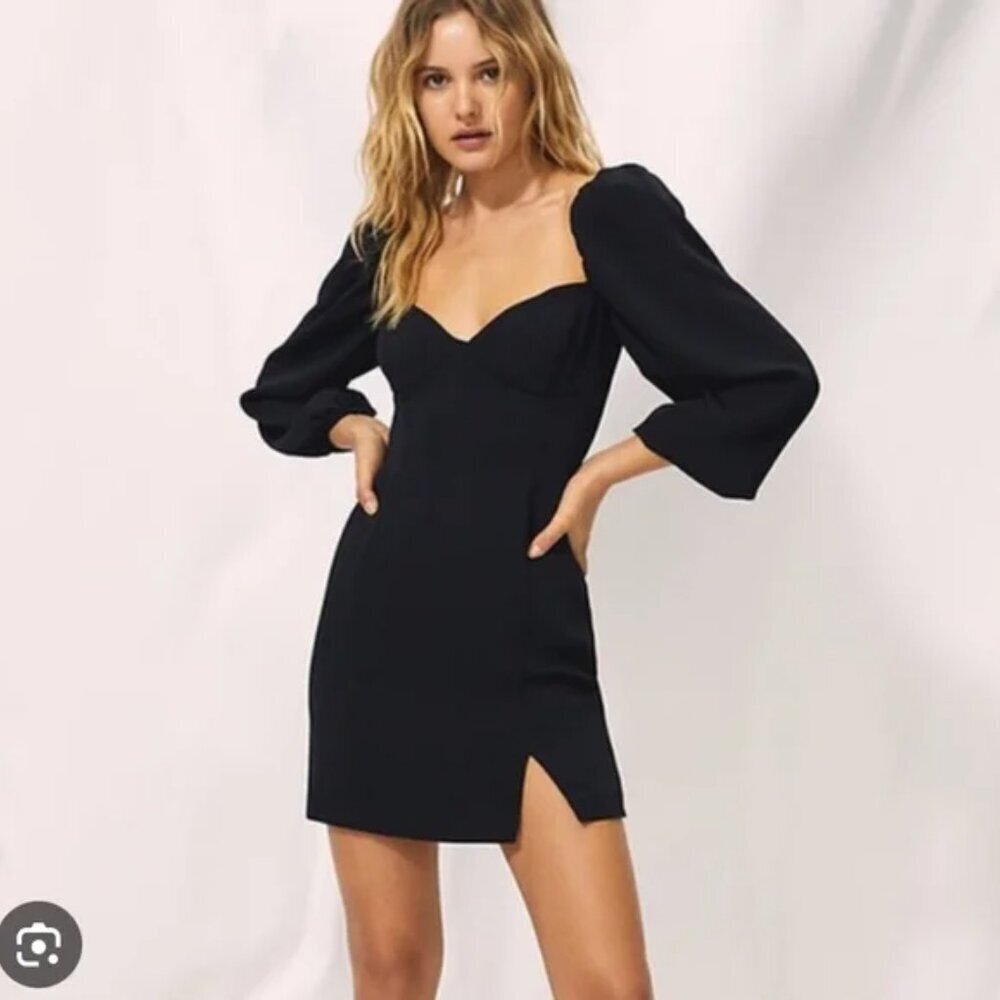 Aritzia Wilfred Novella Dress Long Sleeve Sweetheart Romantic Black Size 4 - Picture 3 of 7